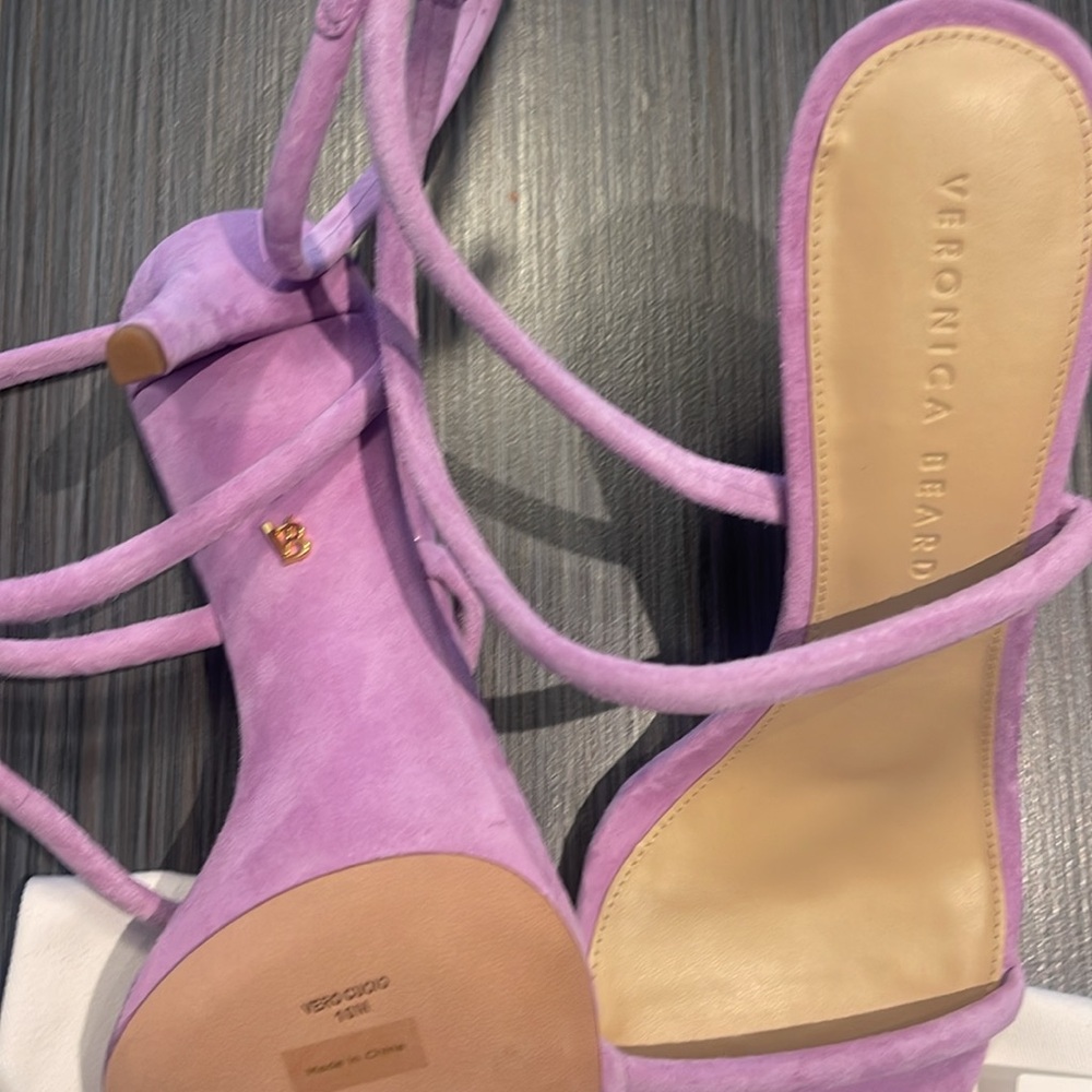 New! VERONICA BEARD MARCELINE purple Suede Crisscross ankle wrap strappy Sandals - Picture 15 of 16